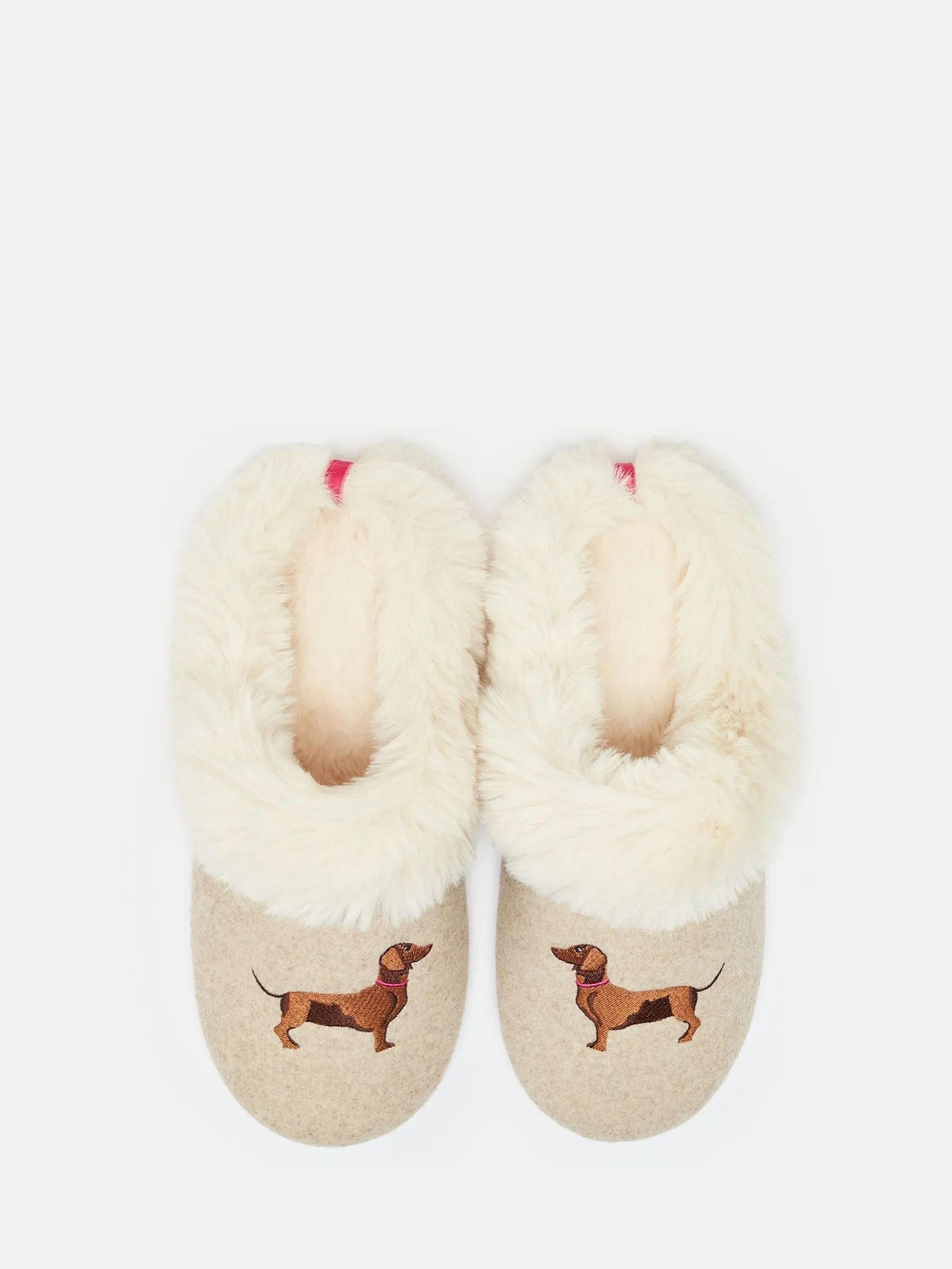 Slippet Luxe Natural Dachshund Embroided Slippers<Joules Clearance
