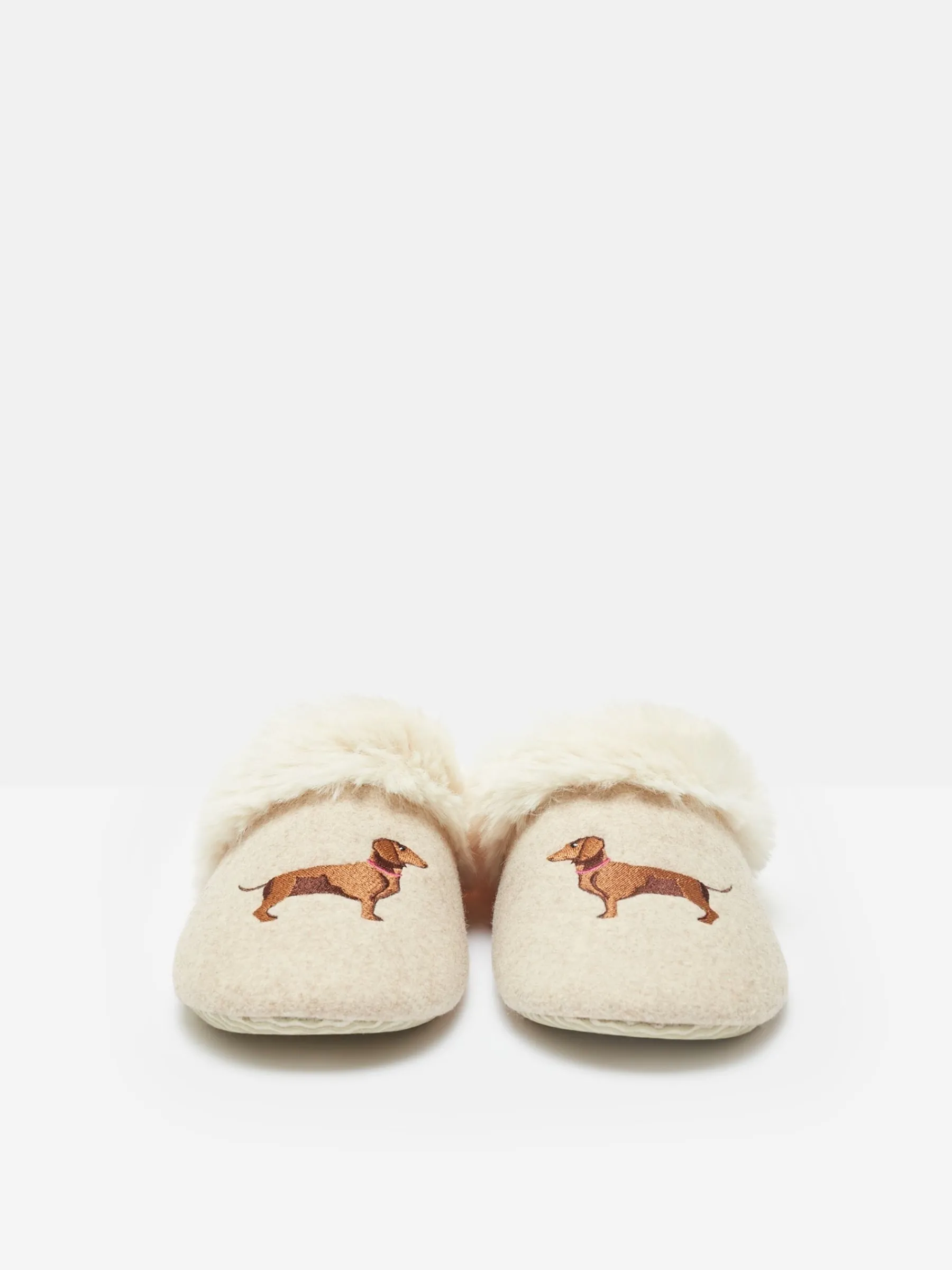 Slippet Luxe Natural Dachshund Embroided Slippers<Joules Clearance