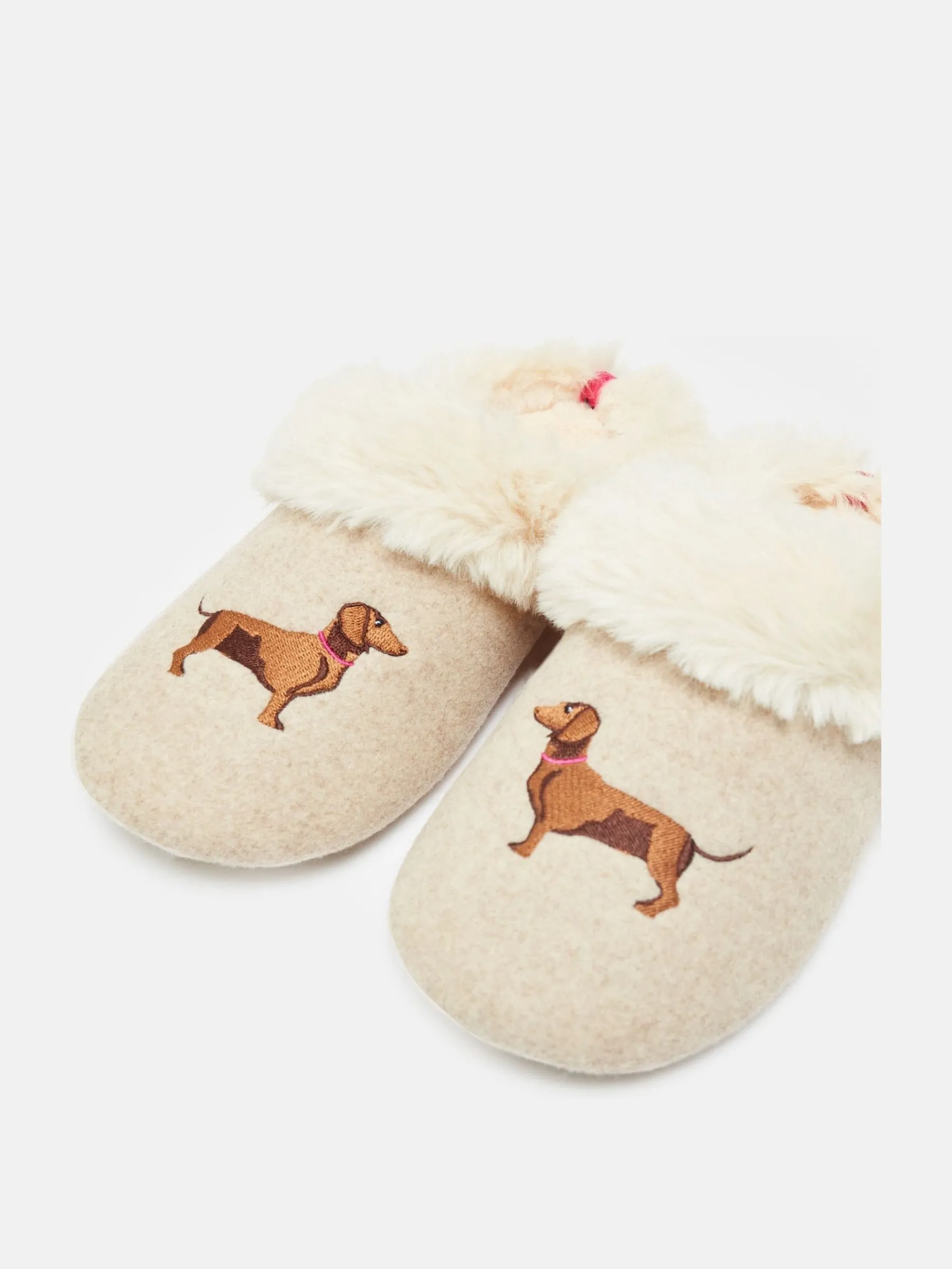 Slippet Luxe Natural Dachshund Embroided Slippers<Joules Clearance