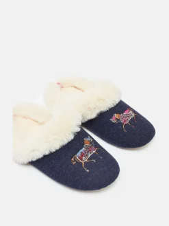 Slippet Luxe Navy Blue Horse Embroided Slippers<Joules Best
