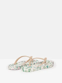 Sunvale Cream Floral Printed Flip Flops<Joules Hot