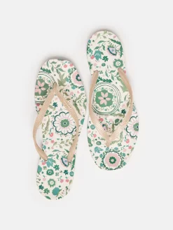 Sunvale Cream Floral Printed Flip Flops<Joules Hot