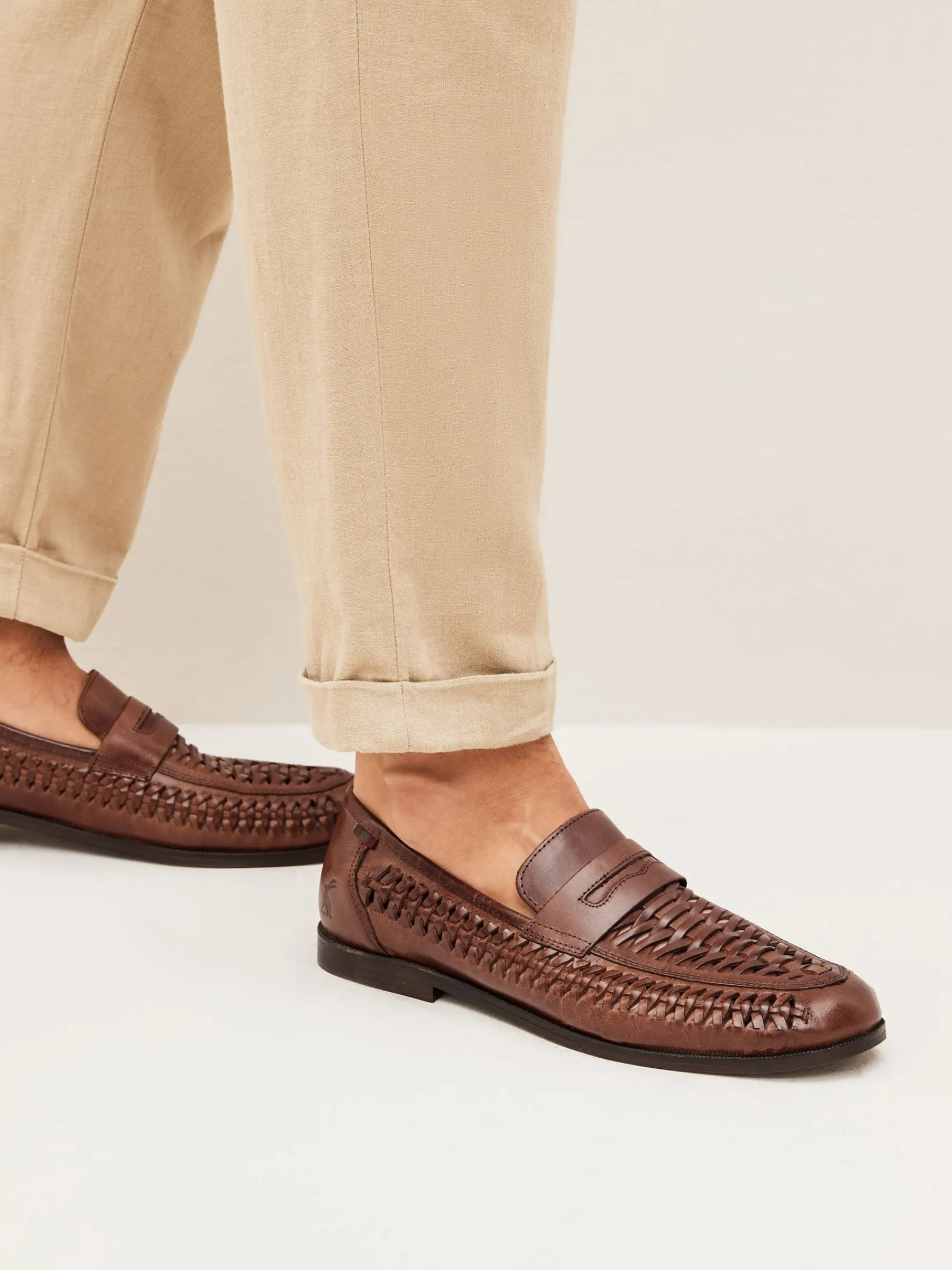 Tan Brown Leather Weave Loafers<Joules Best