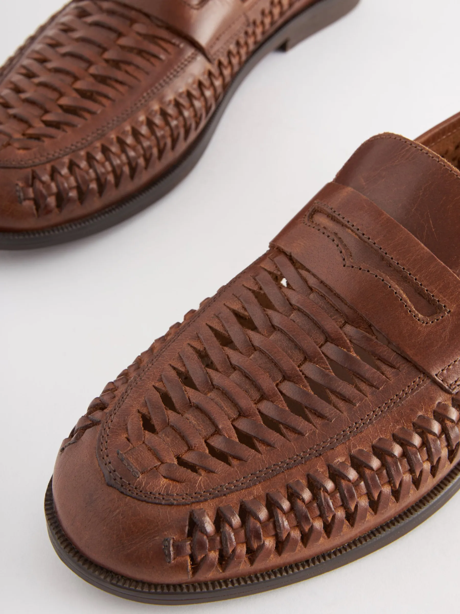 Tan Brown Leather Weave Loafers<Joules Best