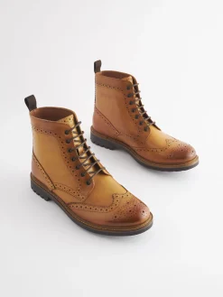 Tan Leather Cleated Brogue Boots<Joules Best
