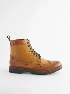 Tan Leather Cleated Brogue Boots<Joules Best