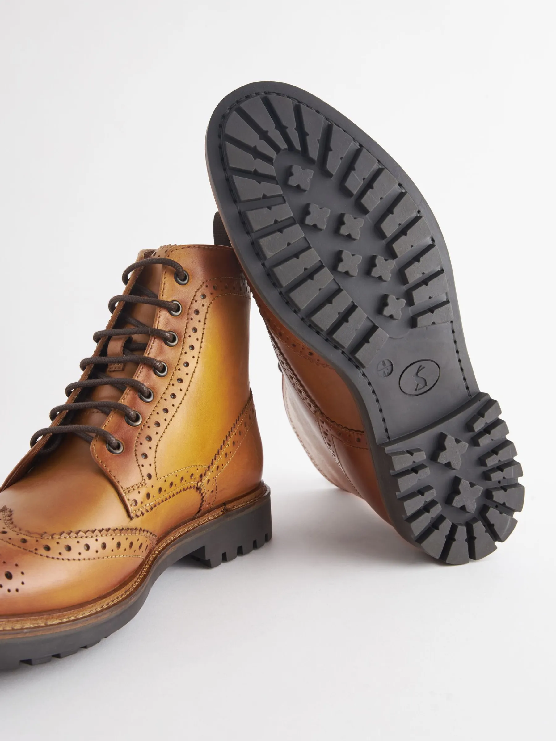 Tan Leather Cleated Brogue Boots<Joules Best
