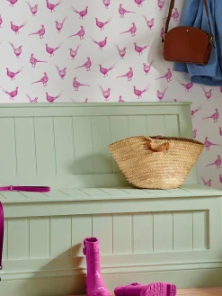 Truly Pink Flirty Pheasants 10M Wallpaper<Joules New
