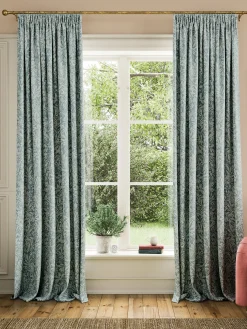 Twilight Ditsy Set of 2 Duck Egg Blackout Pencil Pleat Curtains<Joules New