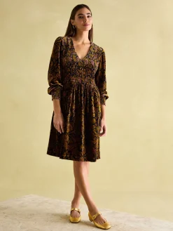 Vanessa Velvet Shirred Dress<Joules Clearance
