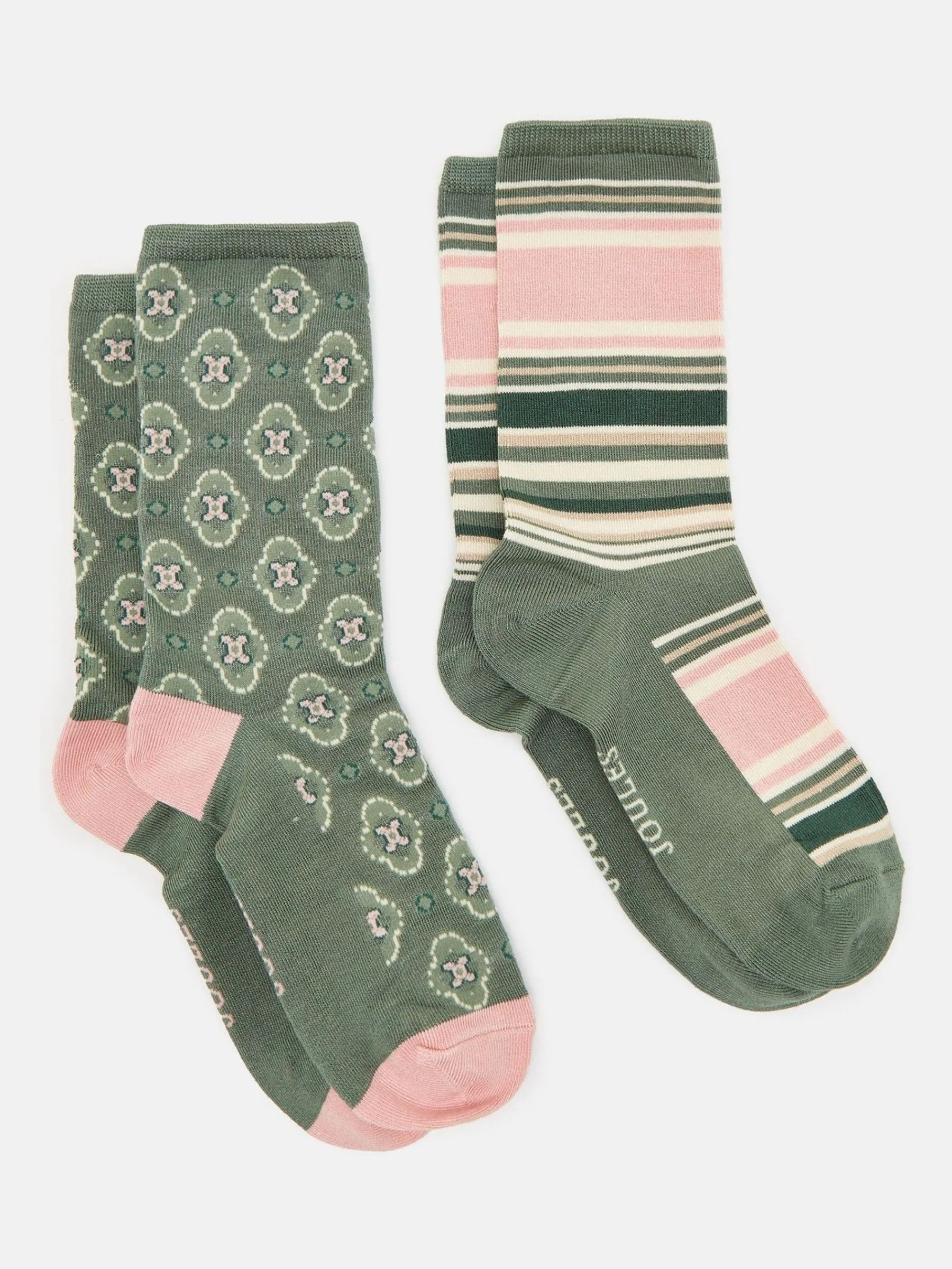 Women's Everyday Khaki Green 2 Pack Socks (size 4-8)<Joules Hot