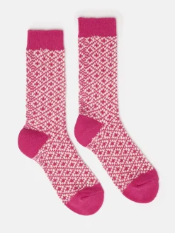 Women's Toasty Bright Pink Cosy Geometric Socks (size 4-8)<Joules Outlet
