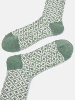 Women's Toasty Khaki Green Cosy Geometric Socks (size 4-8)<Joules Sale