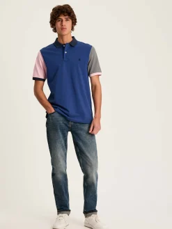 Woody Blue Colour Block Regular Fit Cotton Pique Polo Shirt<Joules Sale