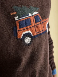 4x4 Brown Intarsia Crew Neck Jumper<Joules Best